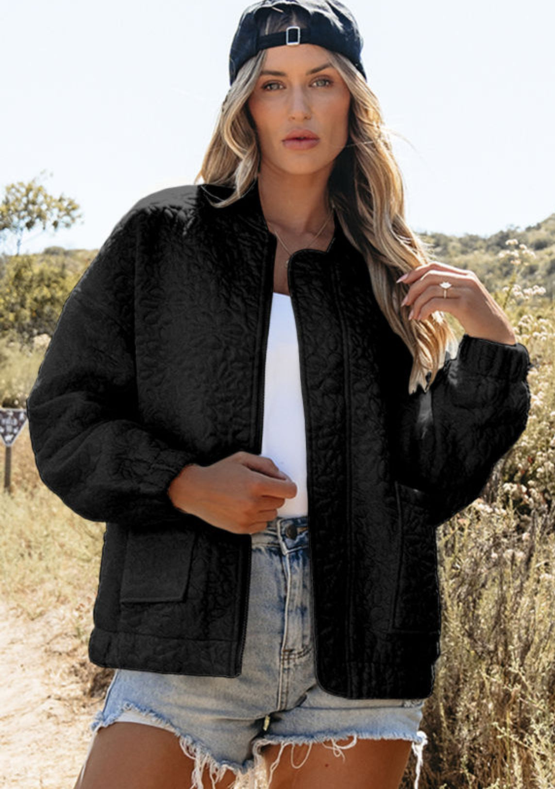 Quilted Floral Bomber Jacket