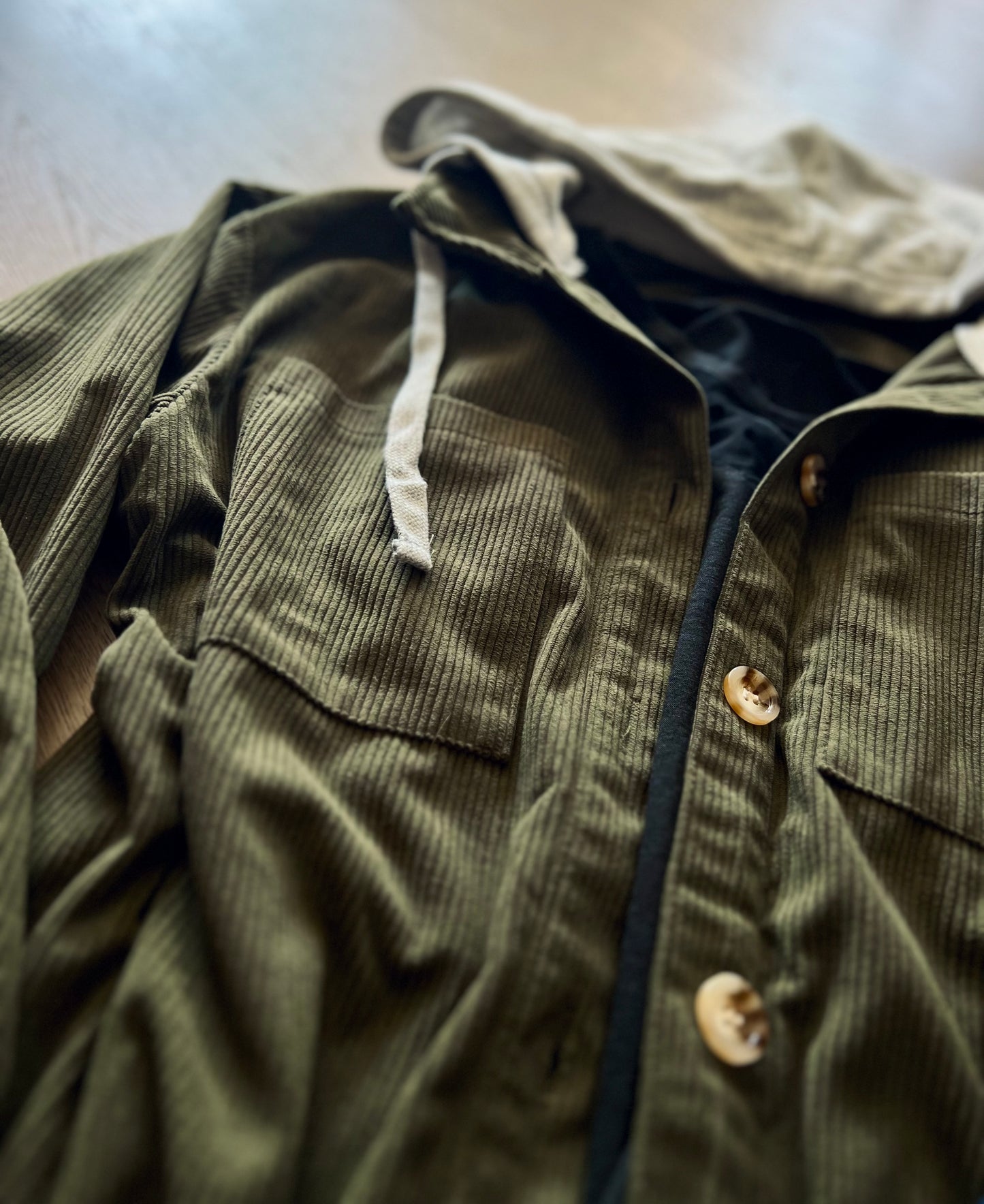 Cord Drawstring Button Up Hooded Shacket