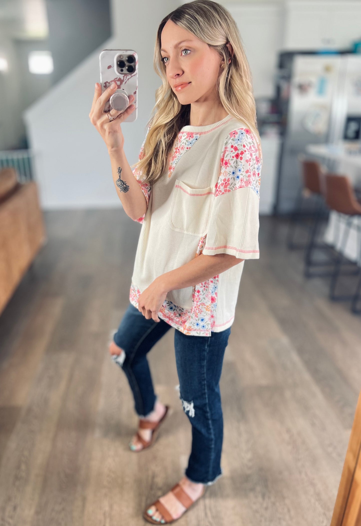 Syd Floral Top in Cream