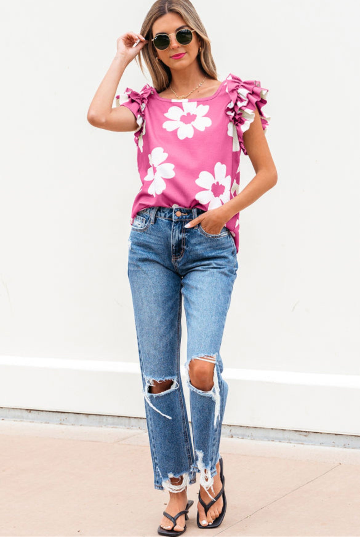 Flower Power Ruffle Sleeve Top
