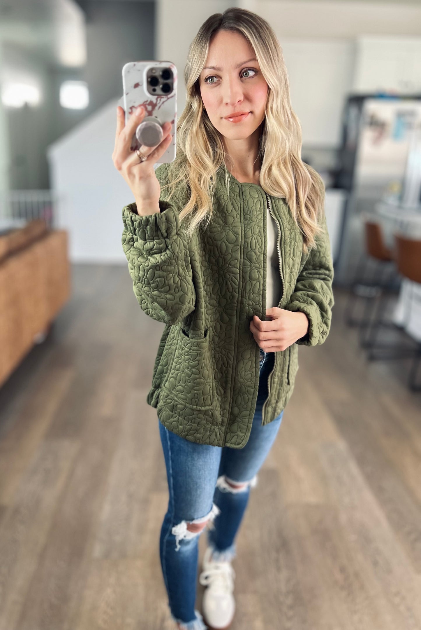 Quilted Floral Bomber Jacket