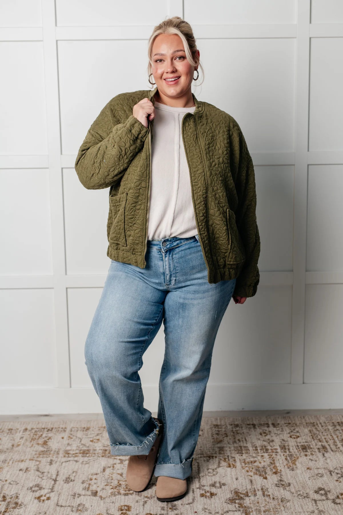 Quilted Floral Bomber Jacket