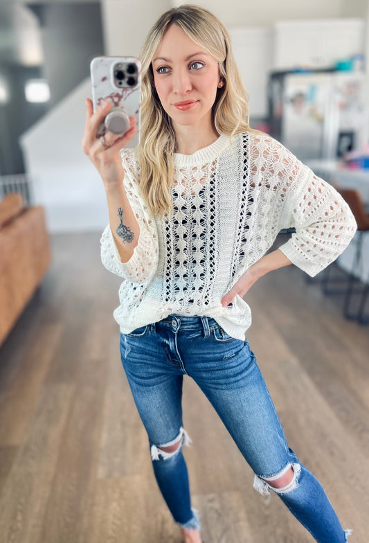 Lara Hollow Knit Sweater in Cream