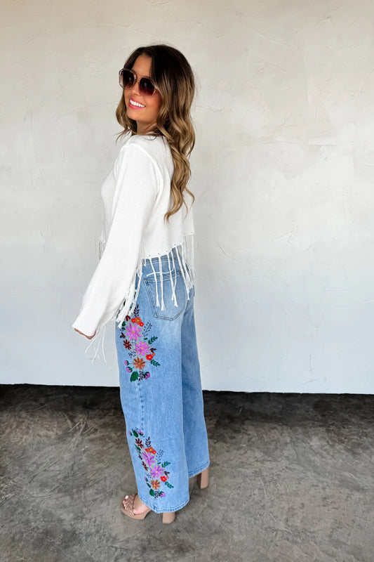 PREORDER: Eva Floral Embroidered Jeans // eta early May