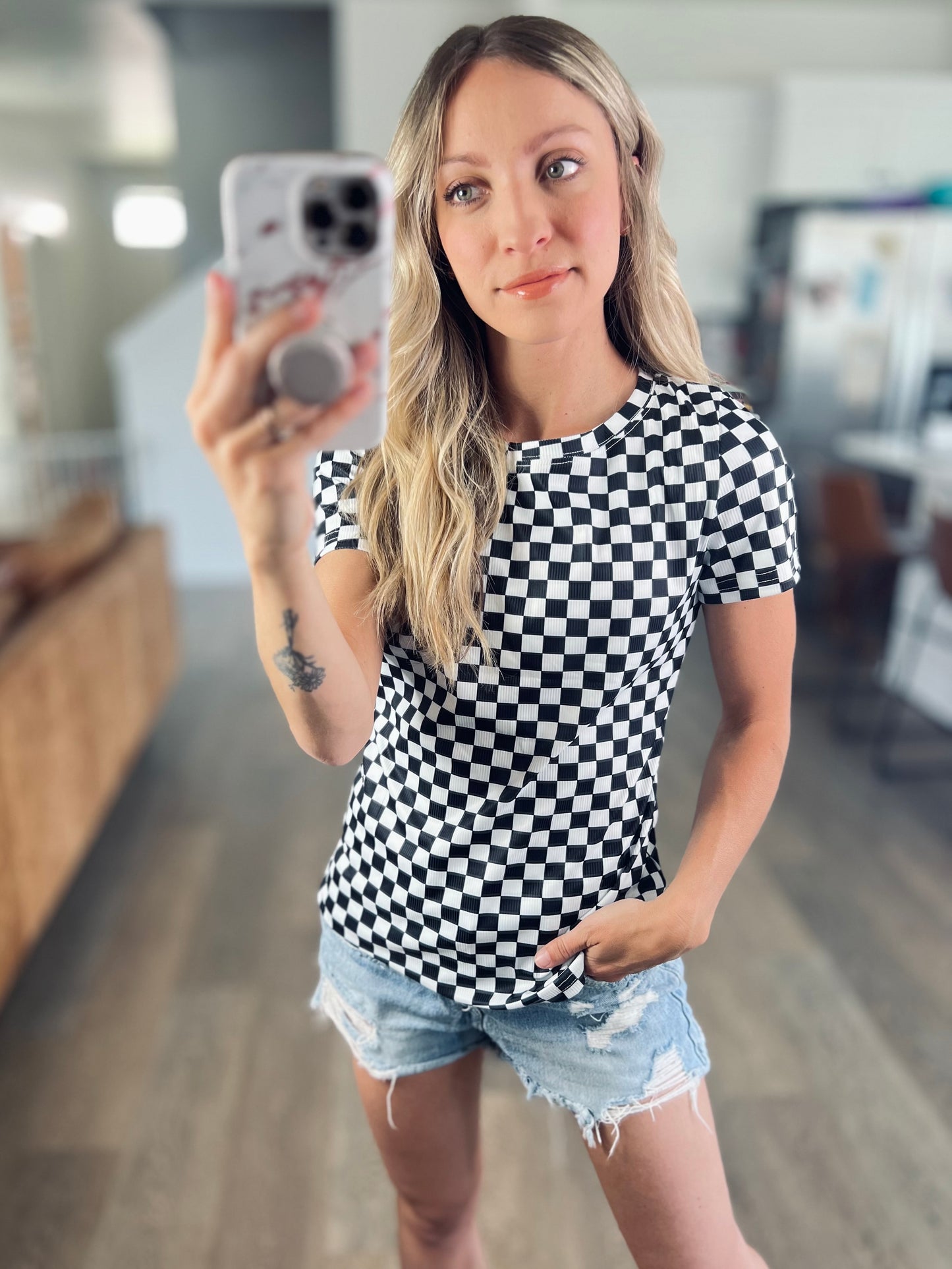 Black Check Slim Fit Tee