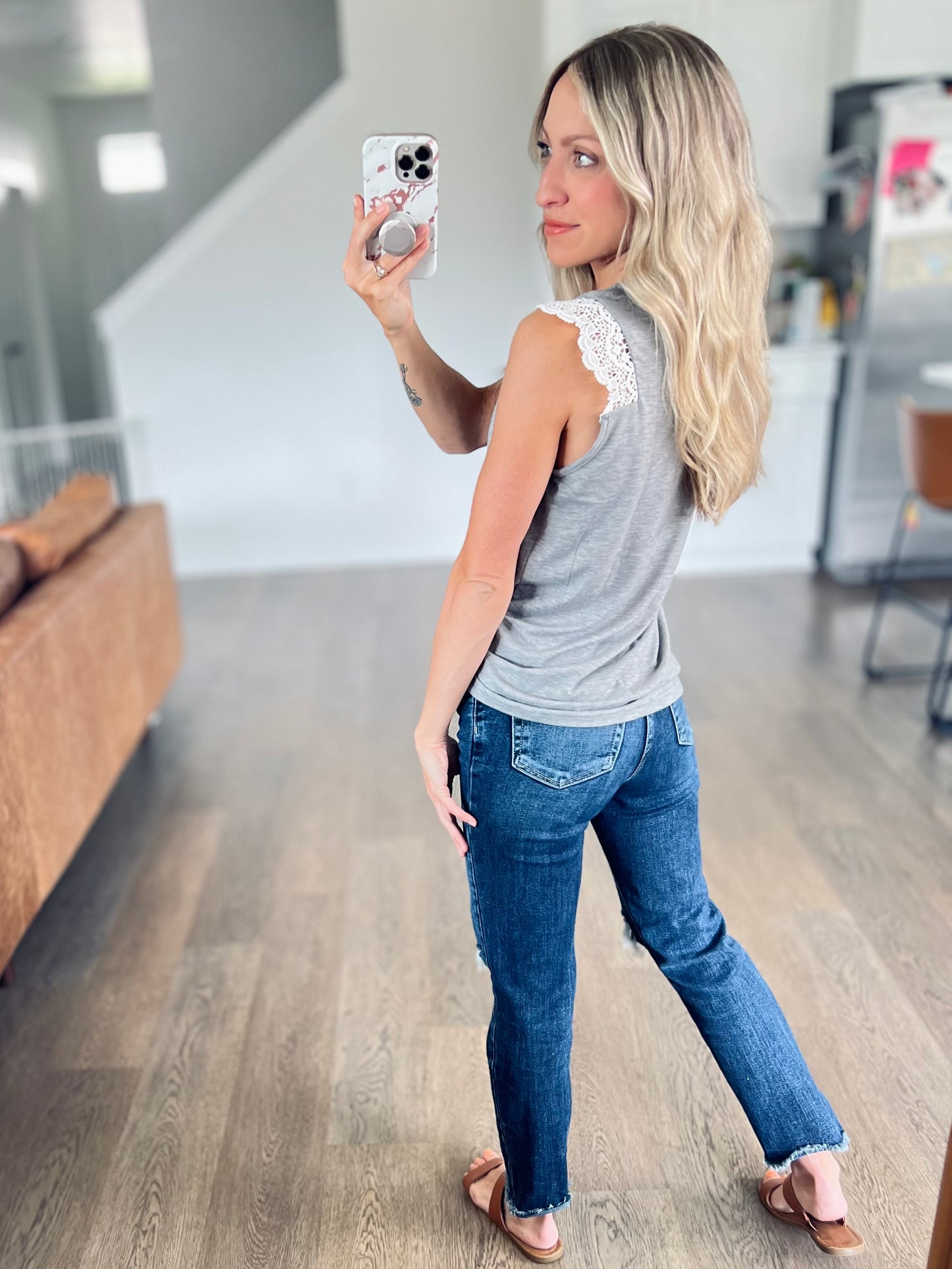 Lace Cross Front Top in Grey