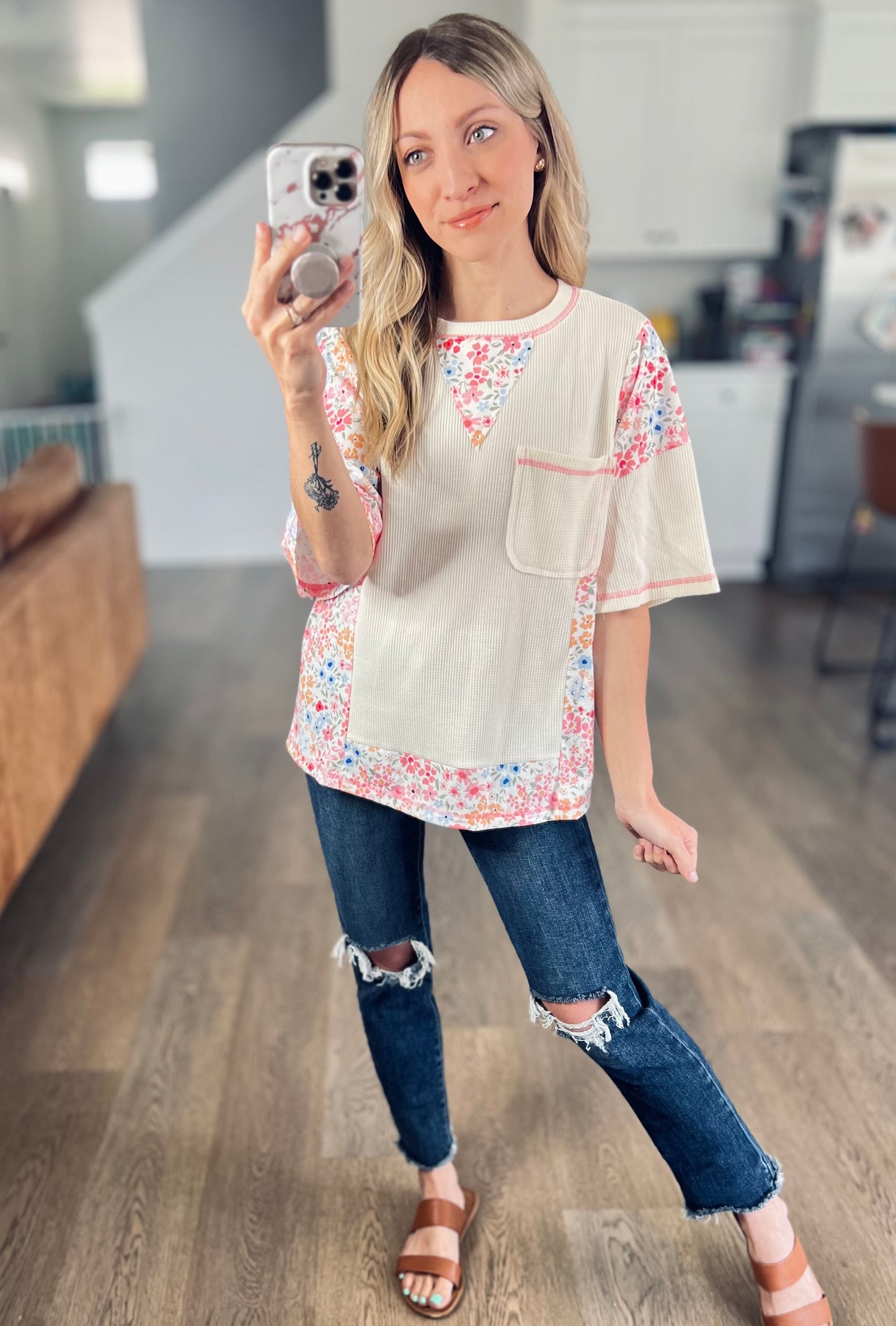 Syd Floral Top in Cream