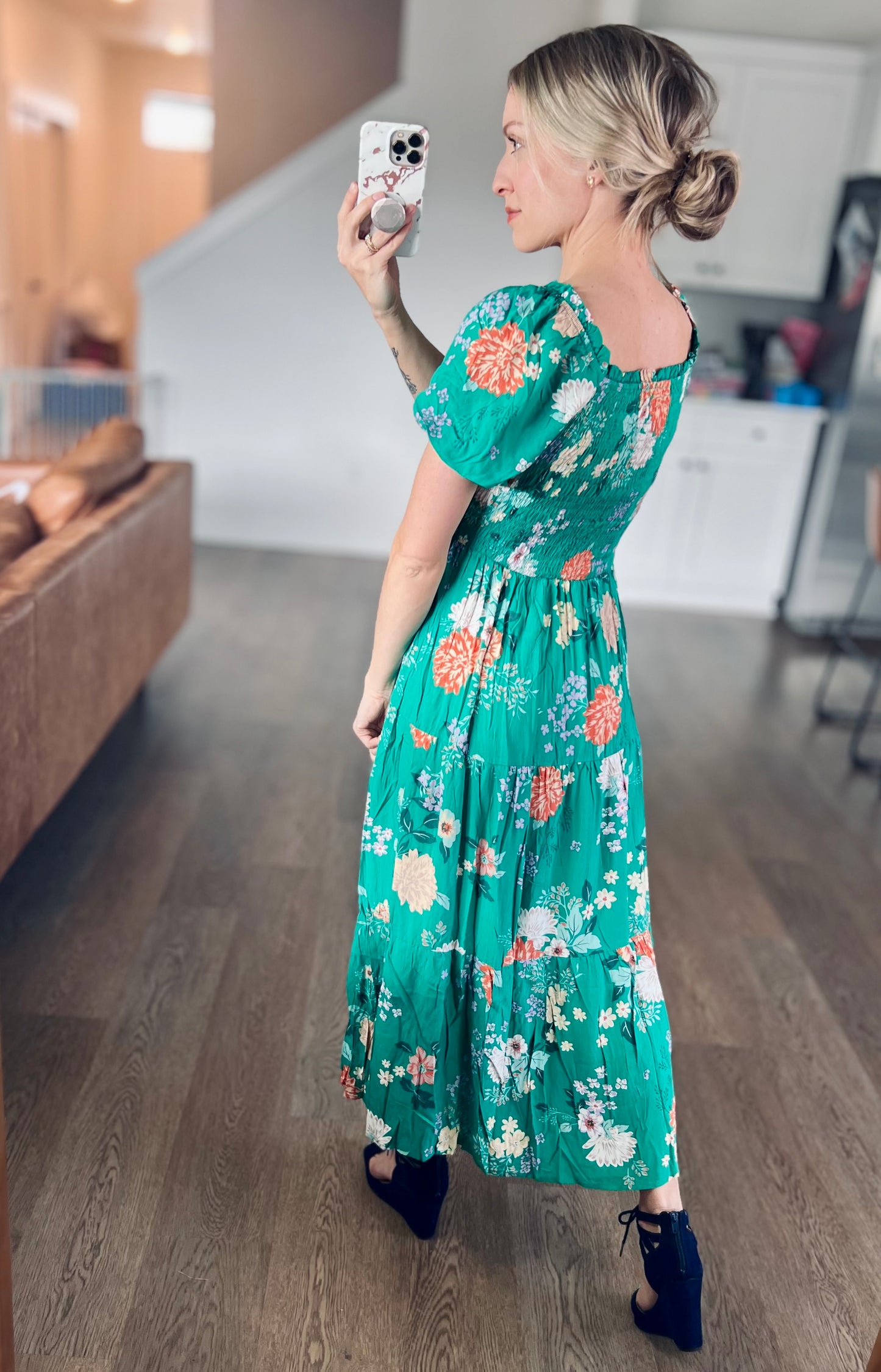 Lydia Midi Dress in Green Florals