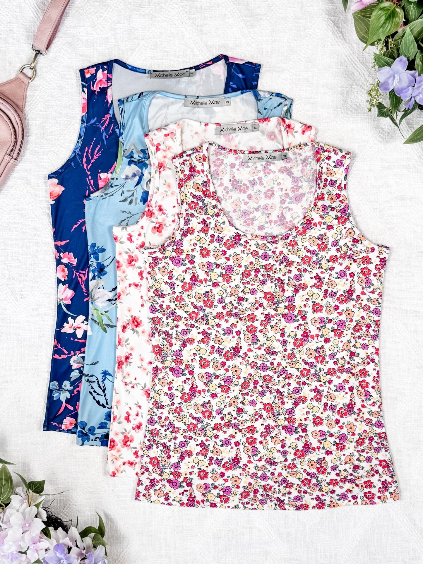 Luxe Crew Tank - Ivory Pink Floral