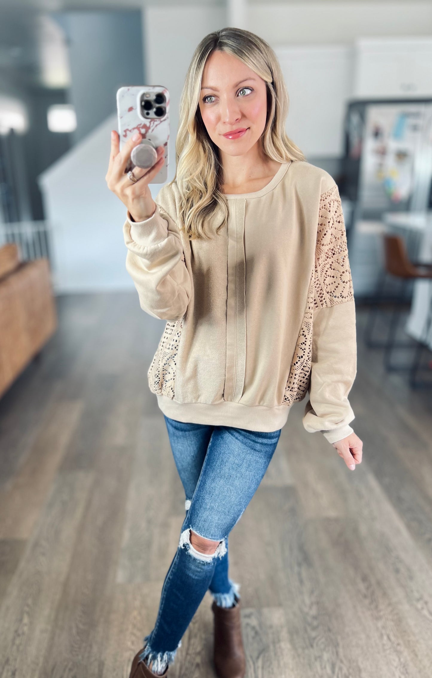 Larson Crochet Knit Pullover