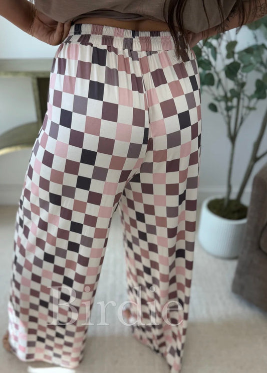 PREORDER: Flowy Wide-Leg Pants in Mulled Berry Checkered // eta May-June