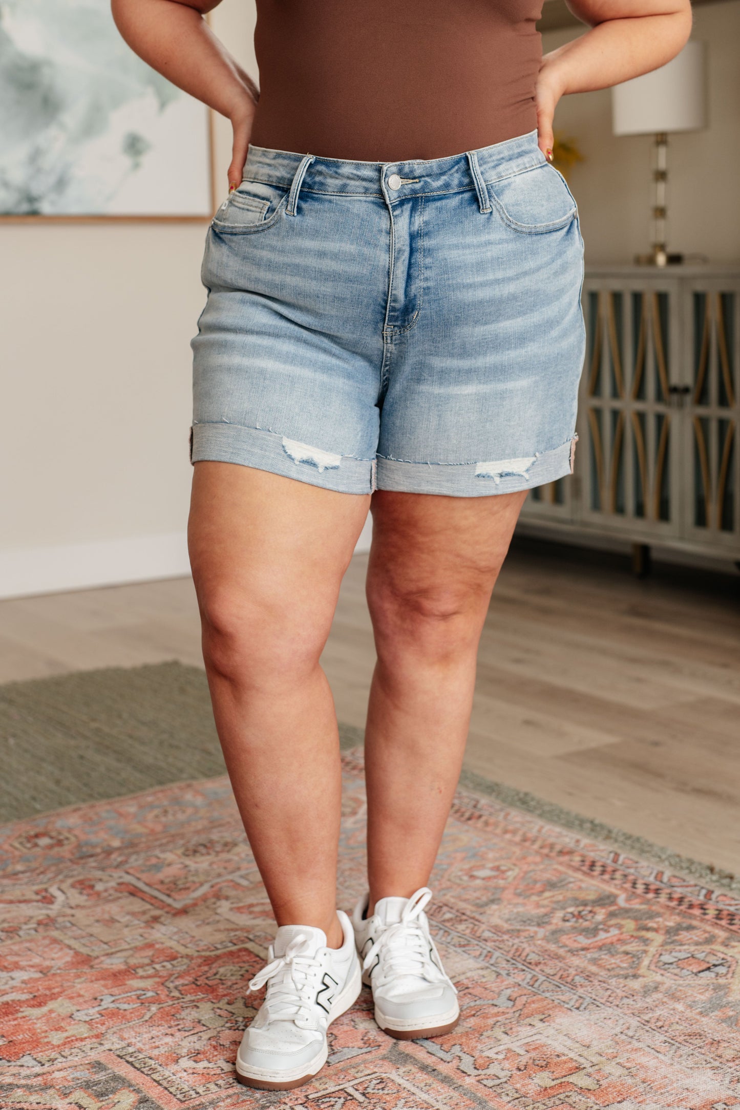 Classic High Rise Distressed Cuffed Cutoff Shorts - Judy Blue