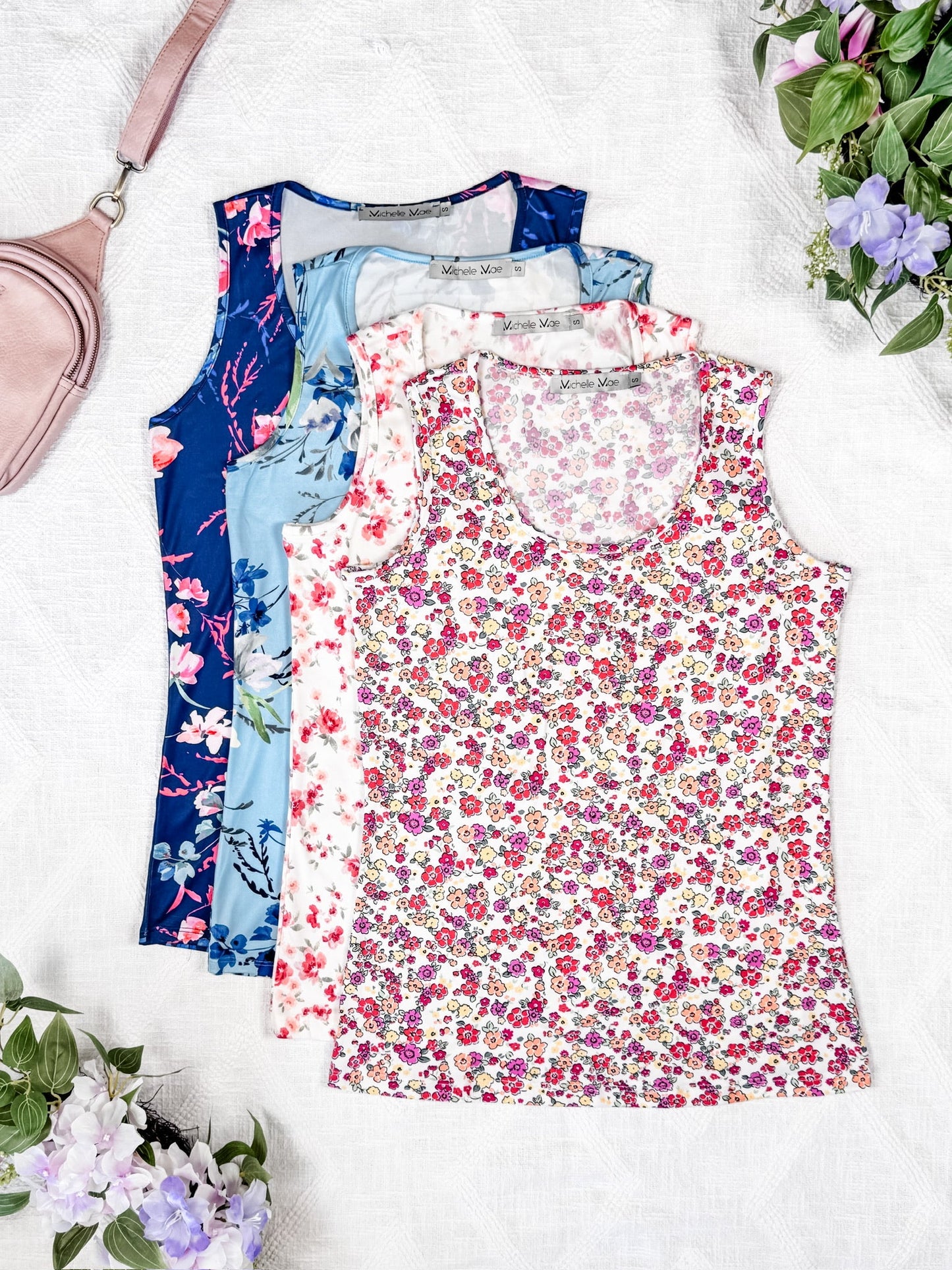 Luxe Crew Tank - Ivory Pink Floral