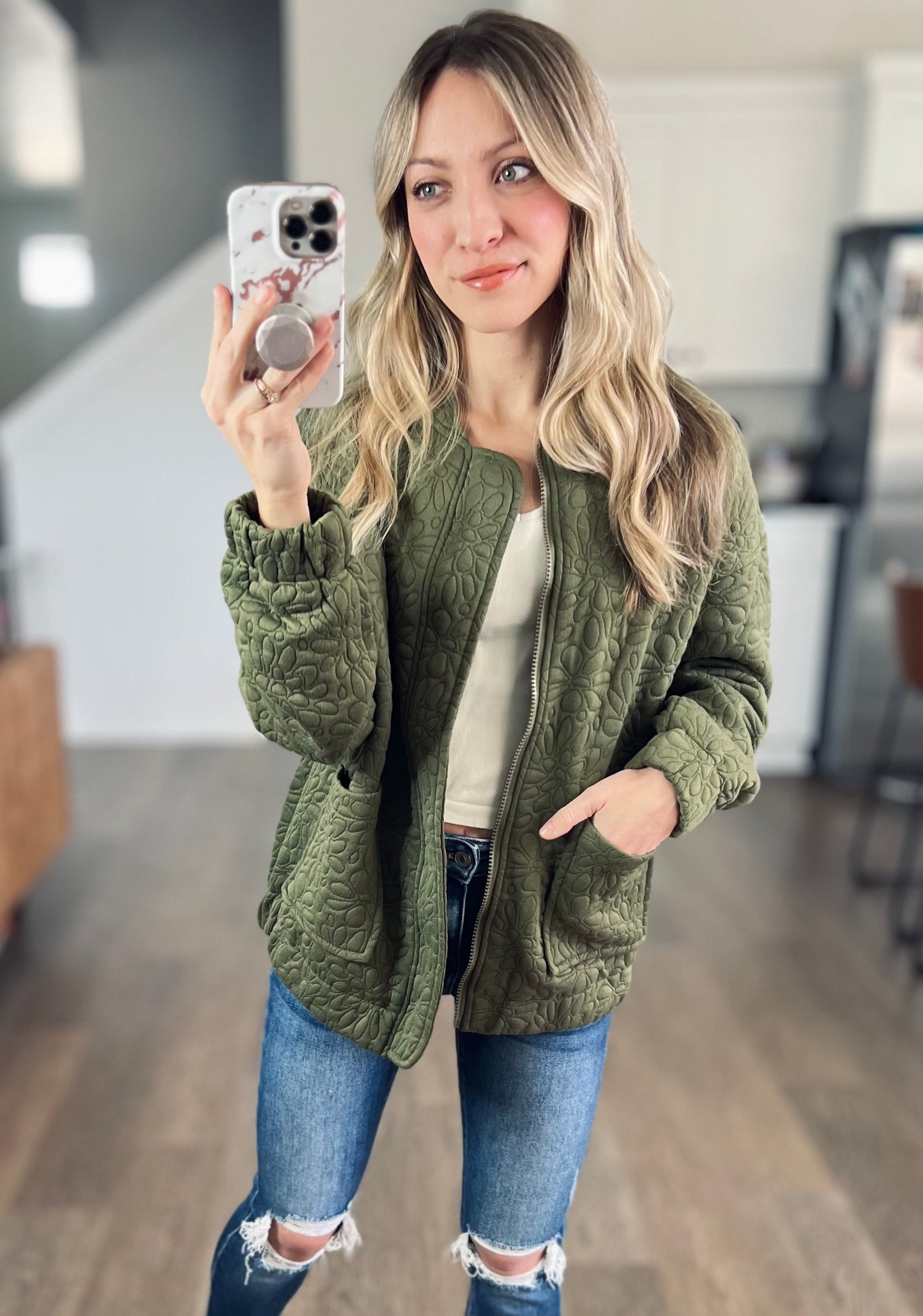 Quilted Floral Bomber Jacket