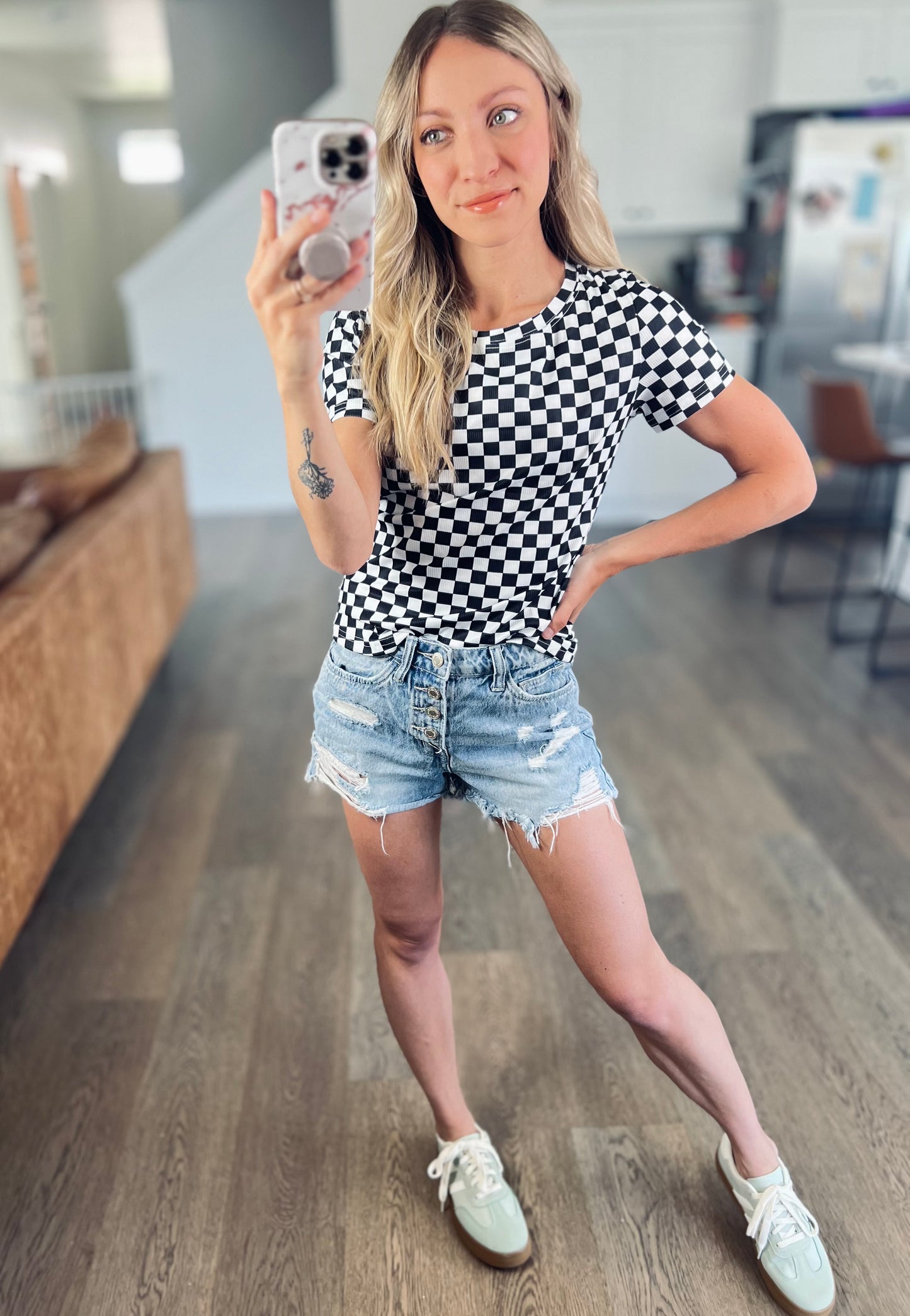 Black Check Slim Fit Tee