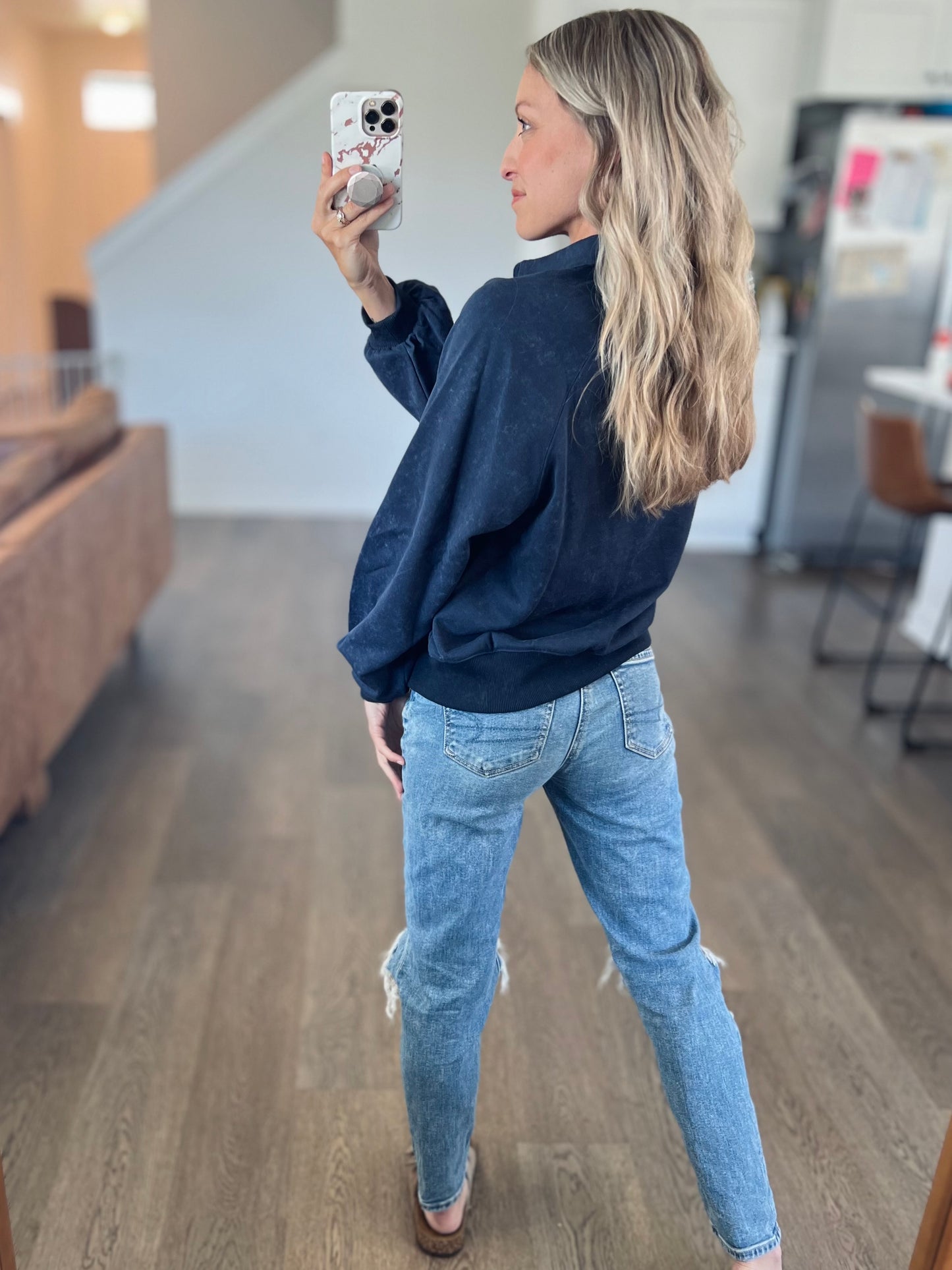 Acid Wash Pullover in Midnight Navy