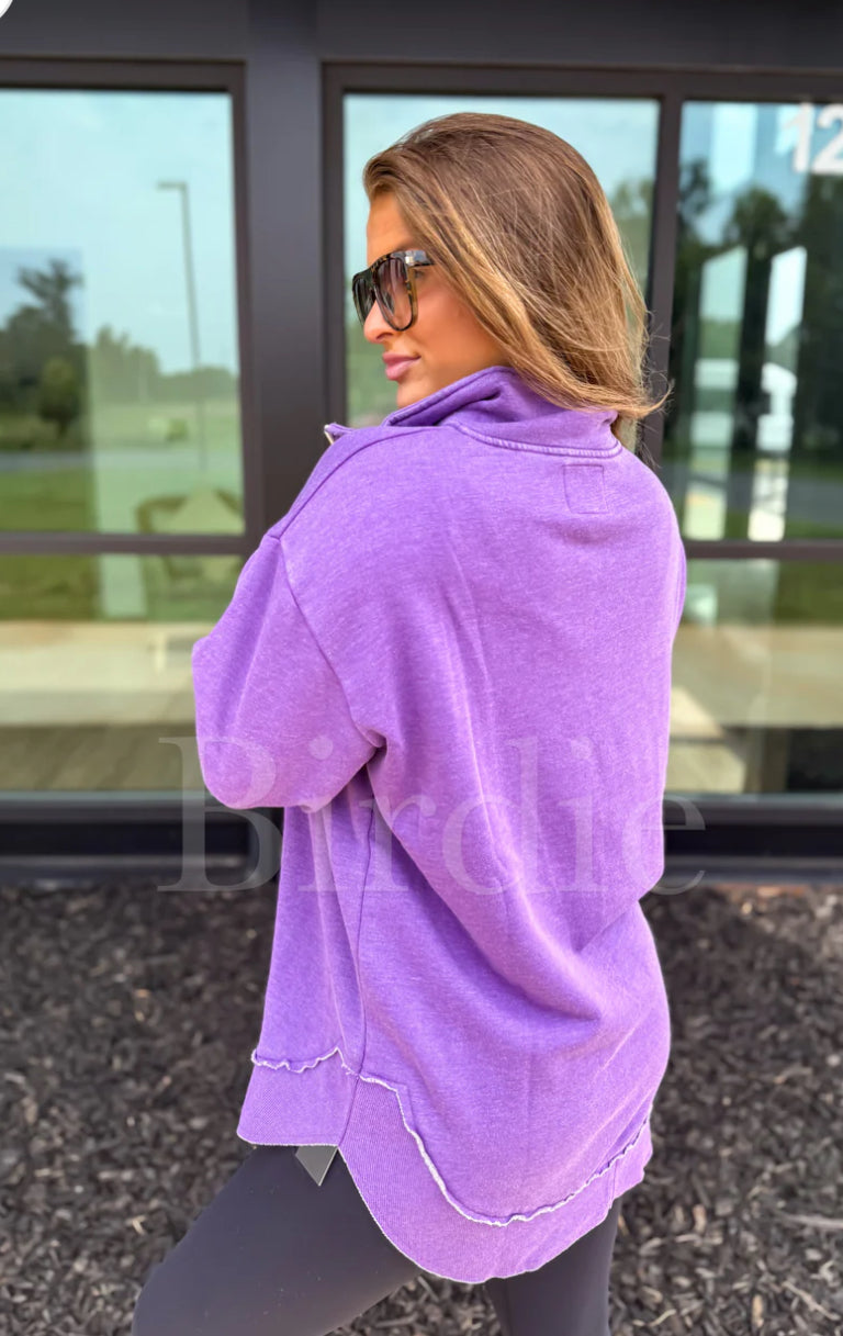Dark Purple Rounded Hem 1/4 Zip Pullover Preorder