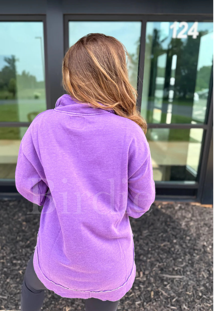 Dark Purple Rounded Hem 1/4 Zip Pullover Preorder