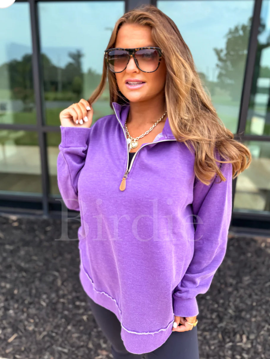 Dark Purple Rounded Hem 1/4 Zip Pullover Preorder