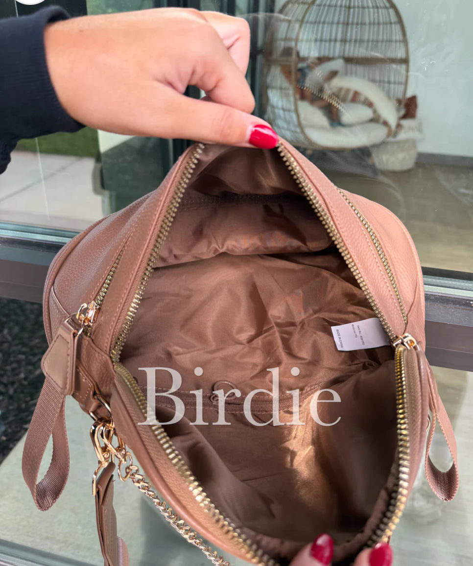Camel Double Zipper Crossbody Bag Preorder // eta Nov