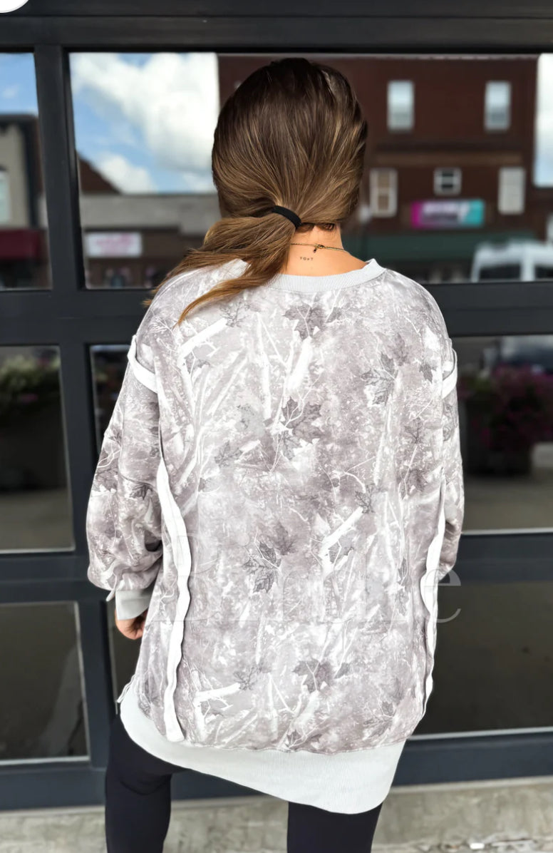 *limited* Double Front Slit Light Grey Camo Pullover Preorder