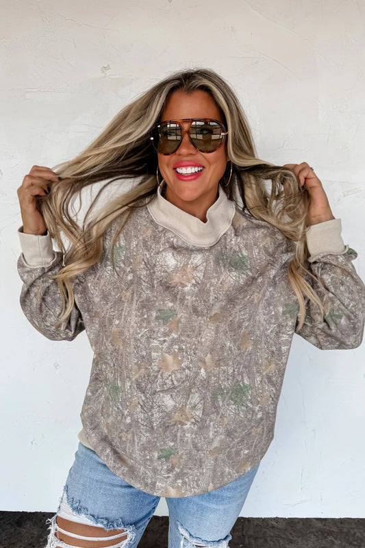 Woodland Camo Mock Neck Pullover
