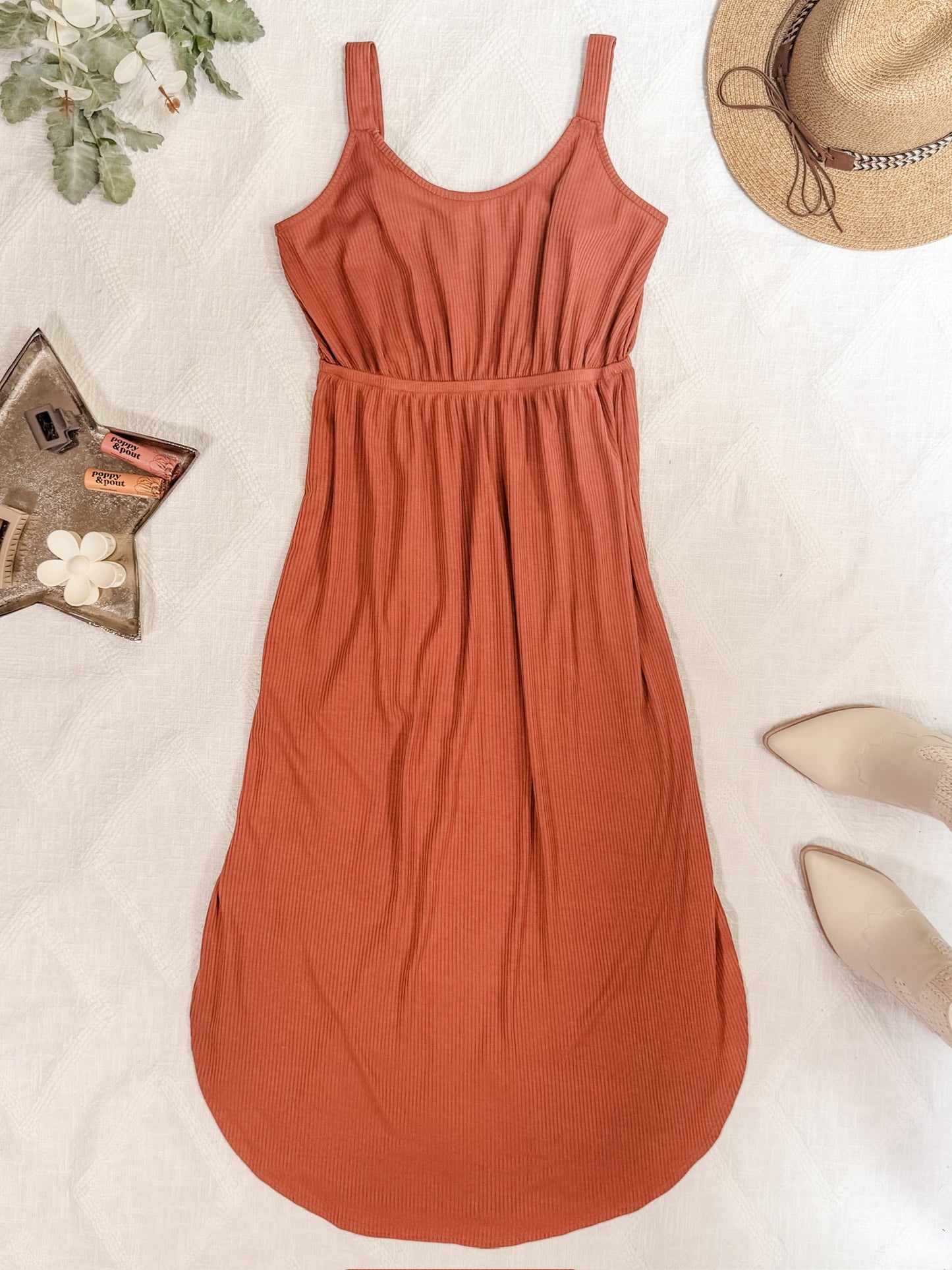 Reagan Ribbed Midi Dress - Rust FINAL SALE