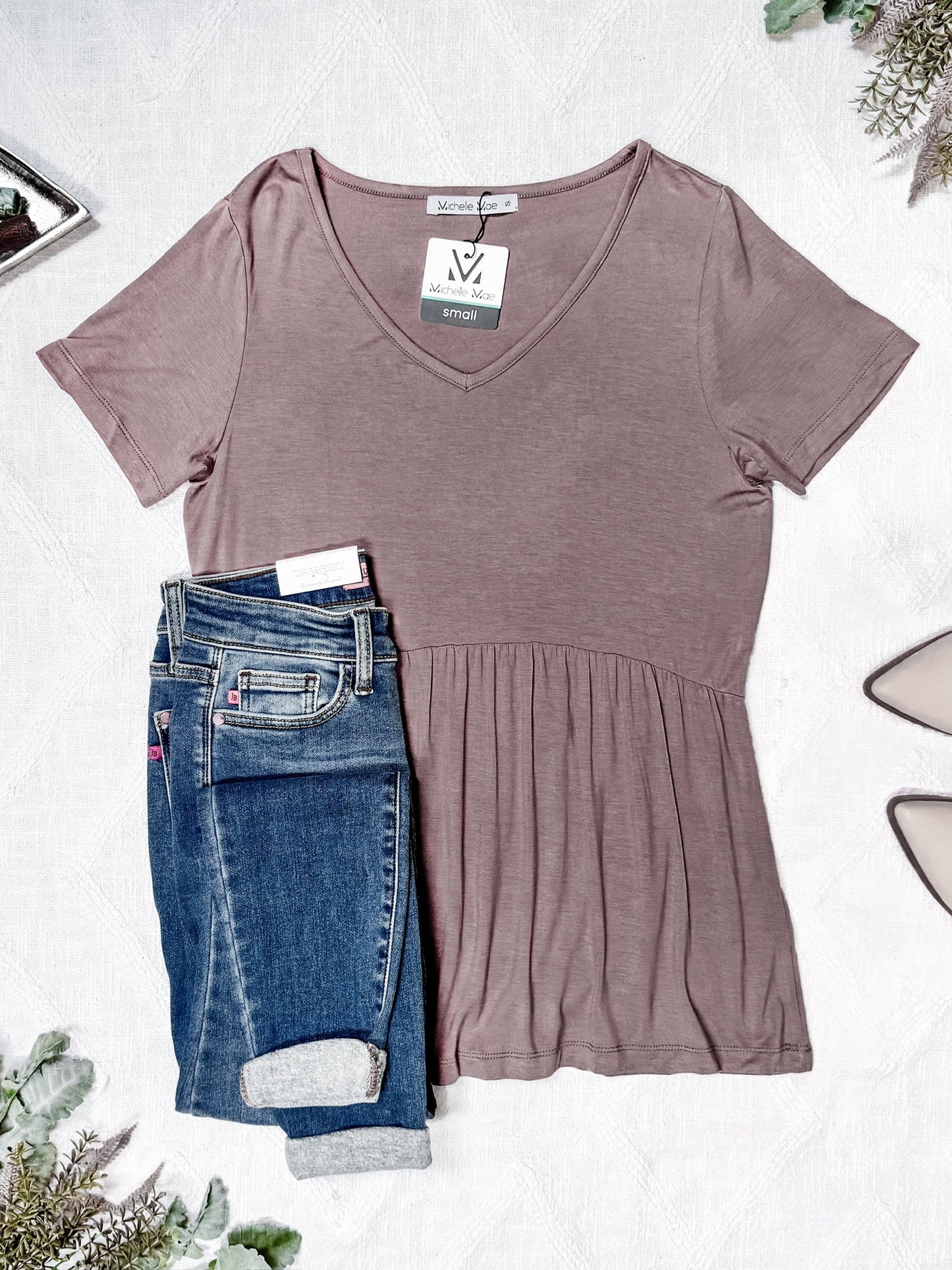 Sarah Ruffle Short Sleeve - Mocha FINAL SALE