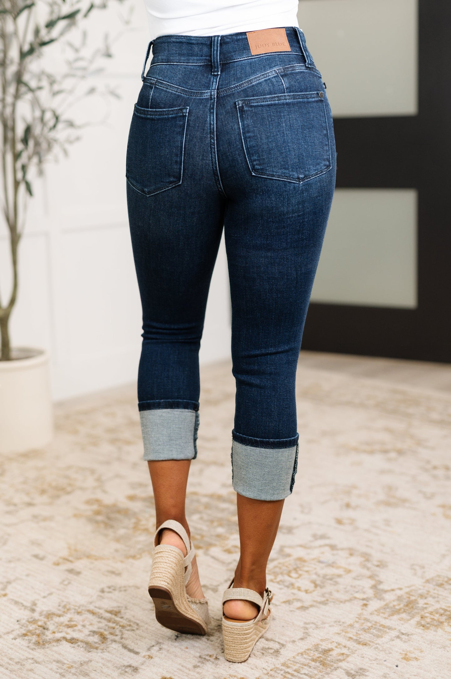Dark Wash High Rise Double Button Capris - Judy Blue