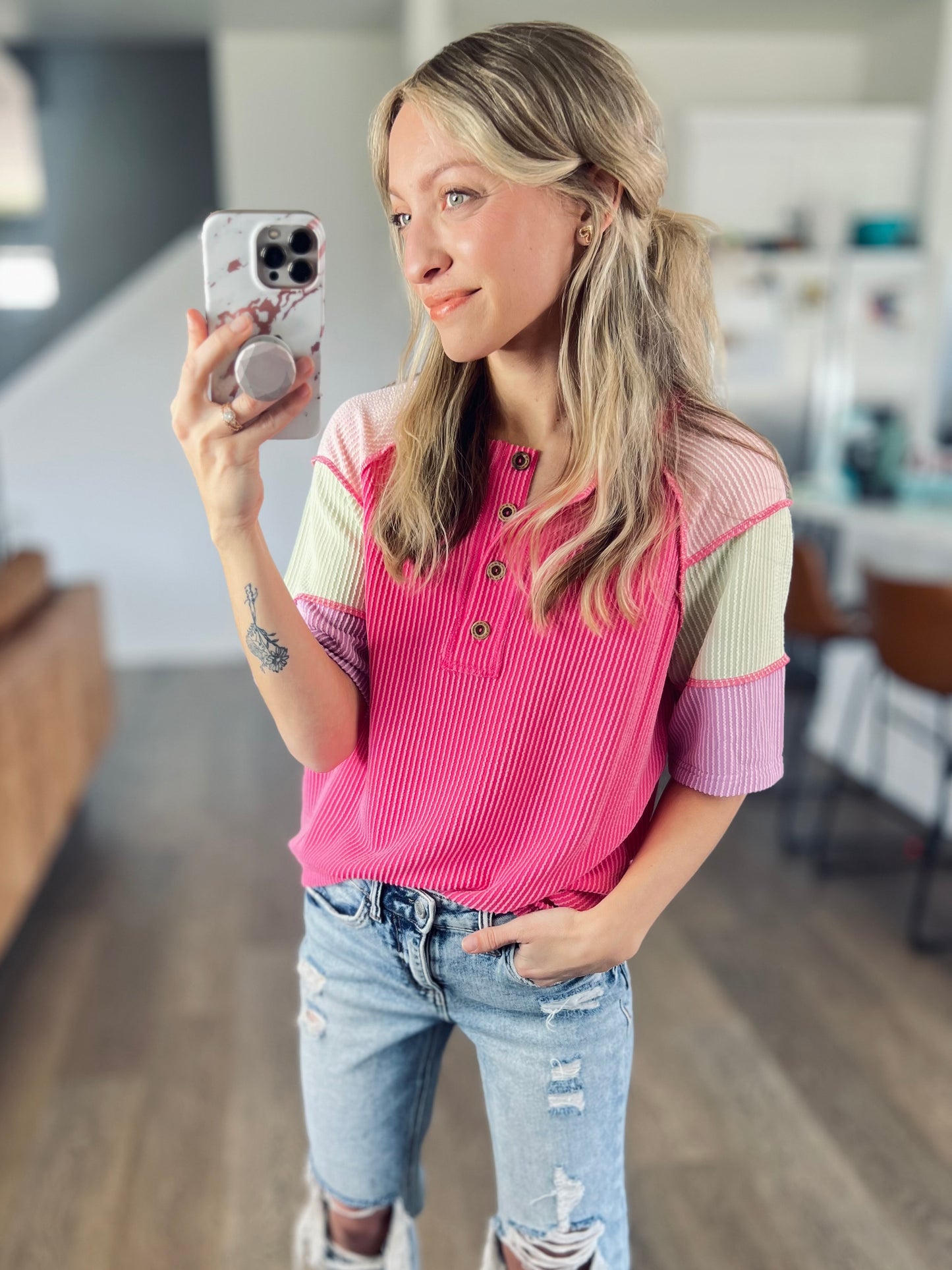 *free ship today* Twisted Rib Colorblock Henley