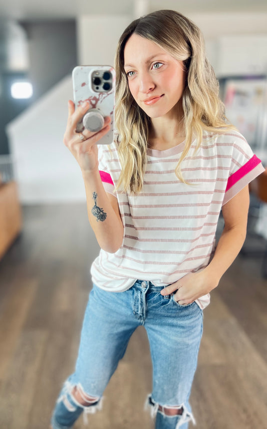 Kels Khaki Stripe Tee