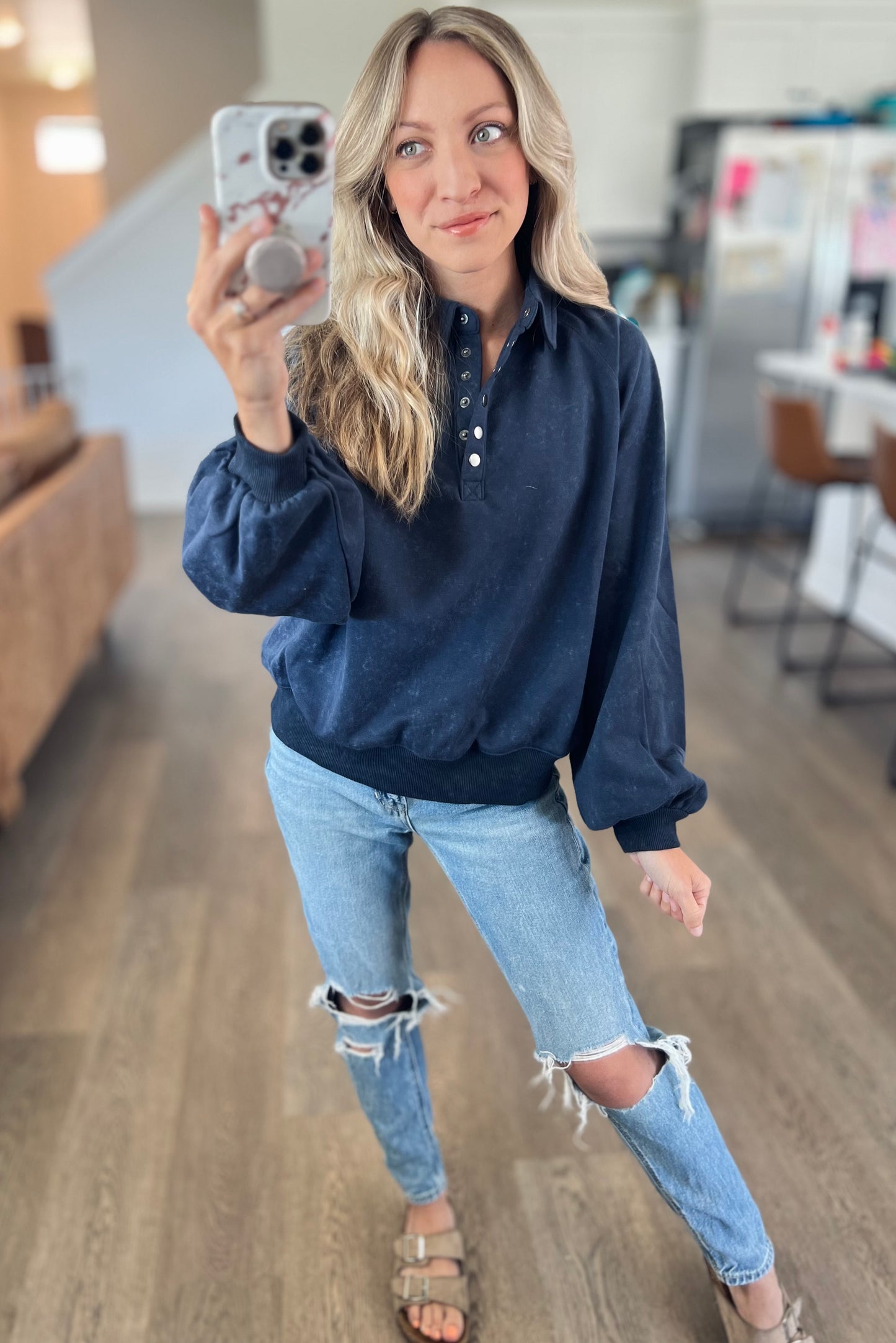 Acid Wash Pullover in Midnight Navy