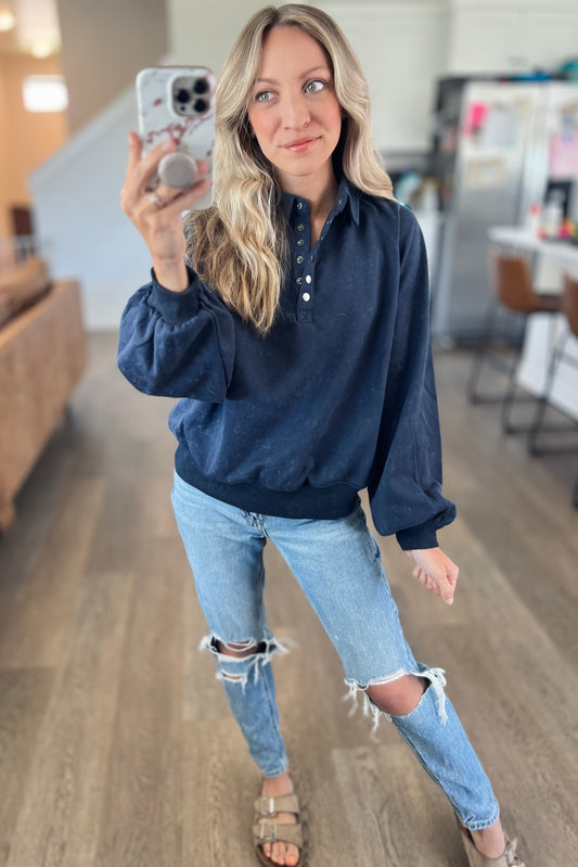 Acid Wash Pullover in Midnight Navy