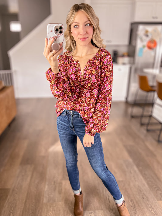 Brunch Blouse in Rust Floral