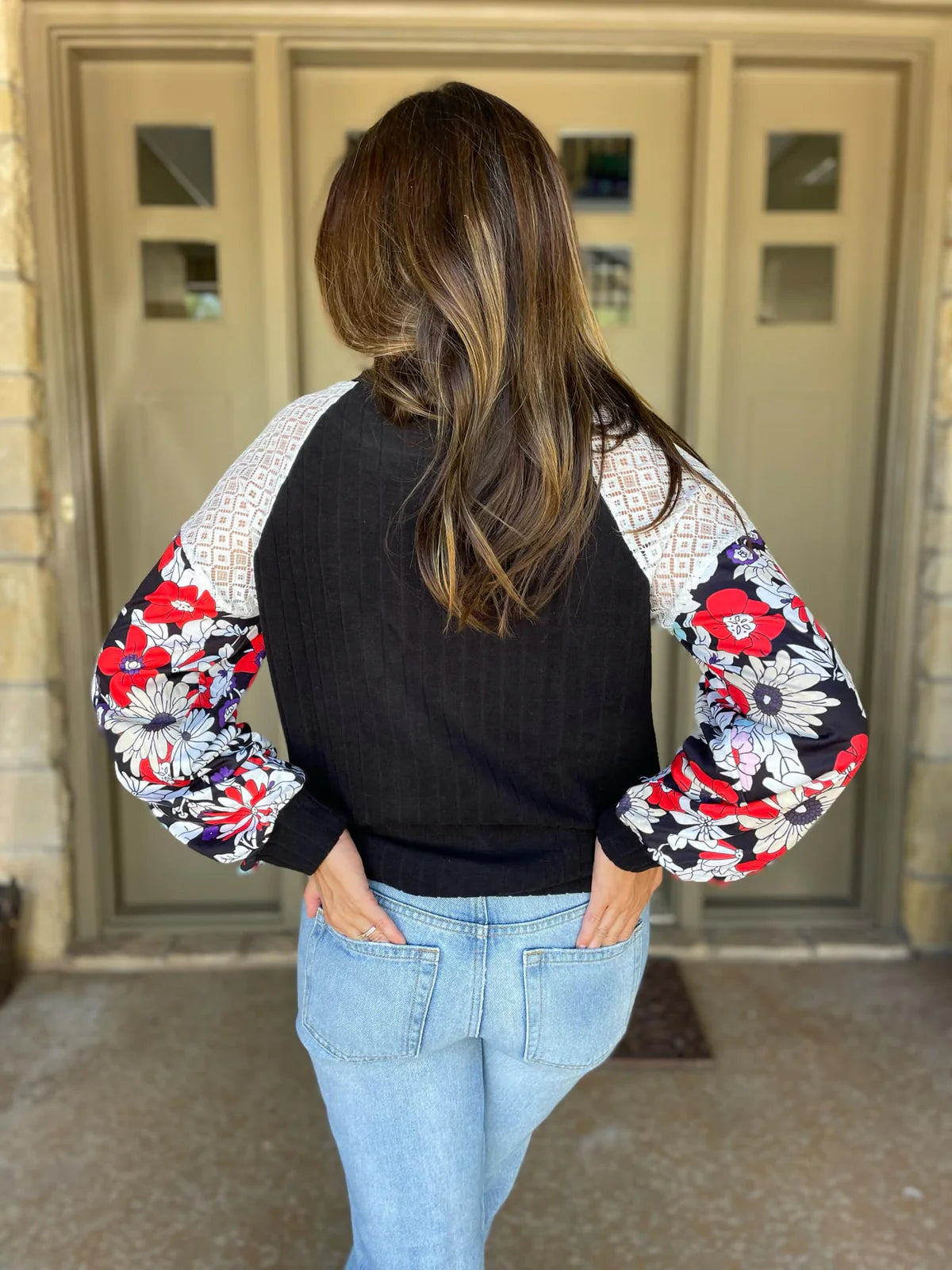 Garden Floral Lace Top in Black