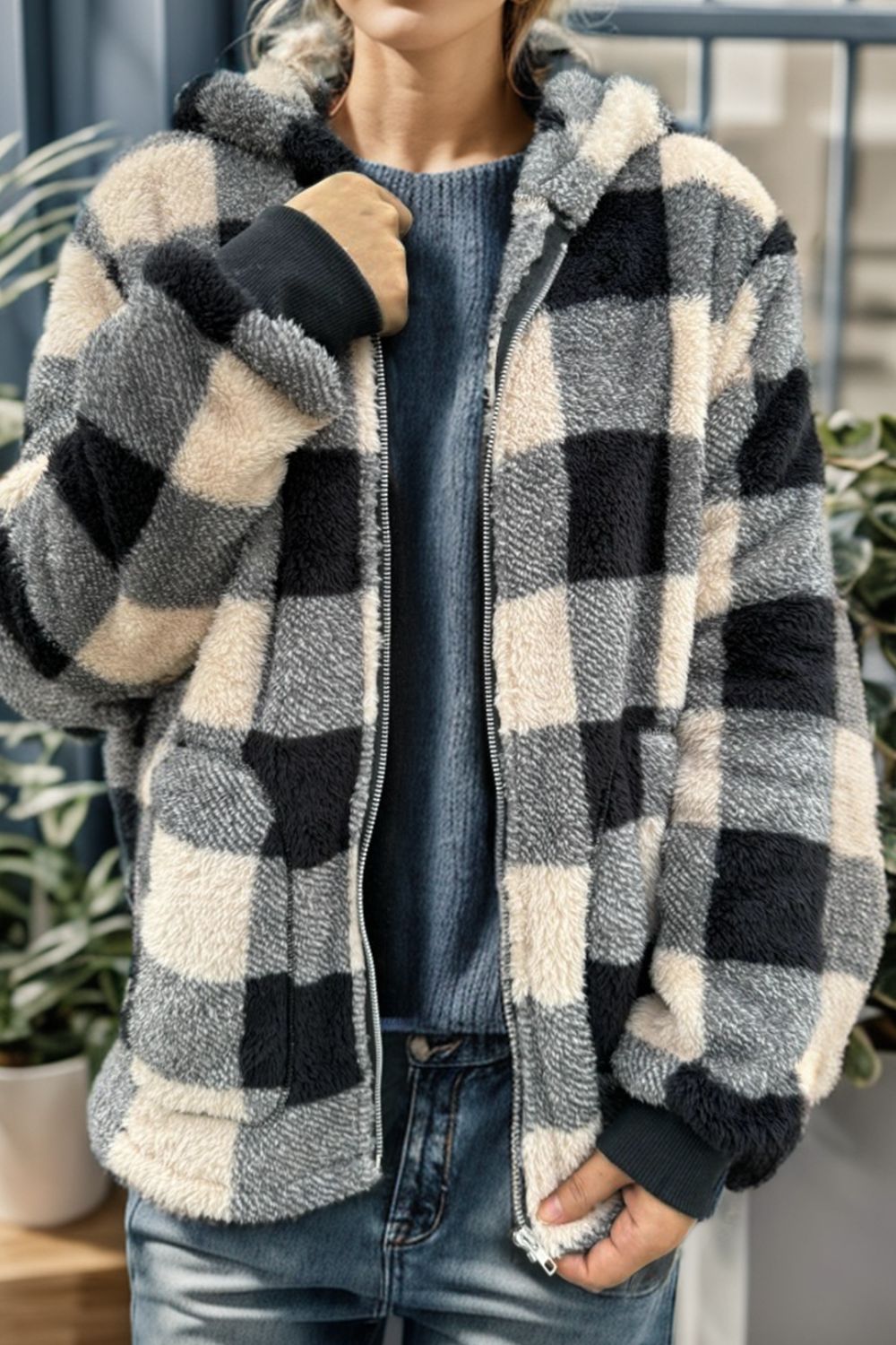 Cozy Plaid Full Zip Hoodie