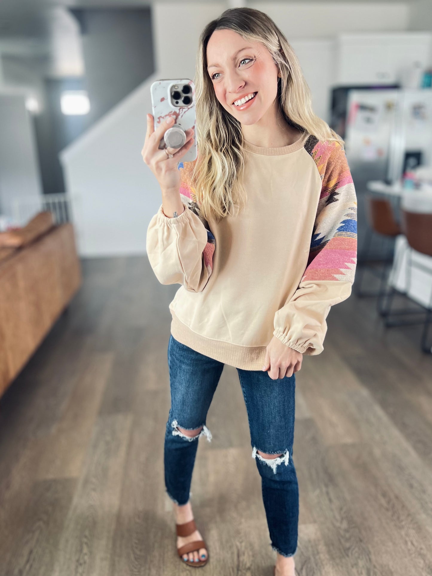 French Beige Aztec Pullover