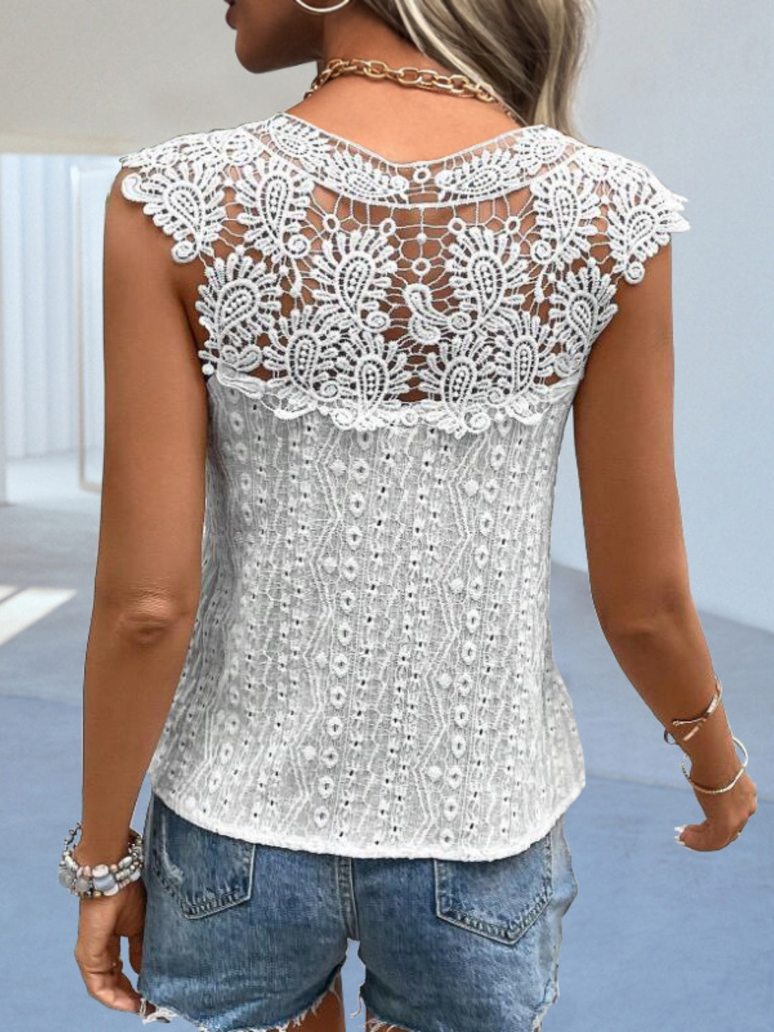 Madeline Lace Detail Notched Blouse