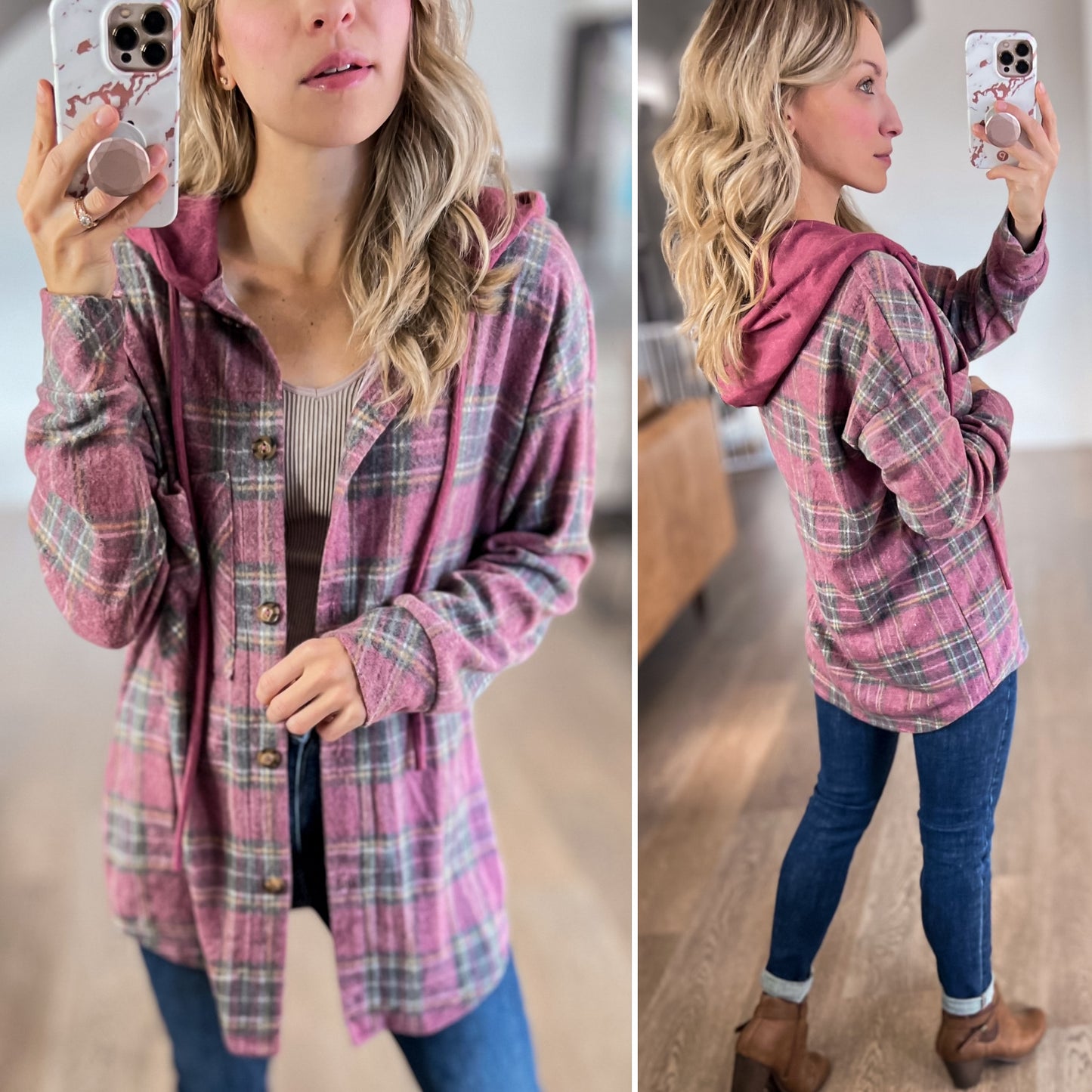 Valley Plaid Hooded Button Down