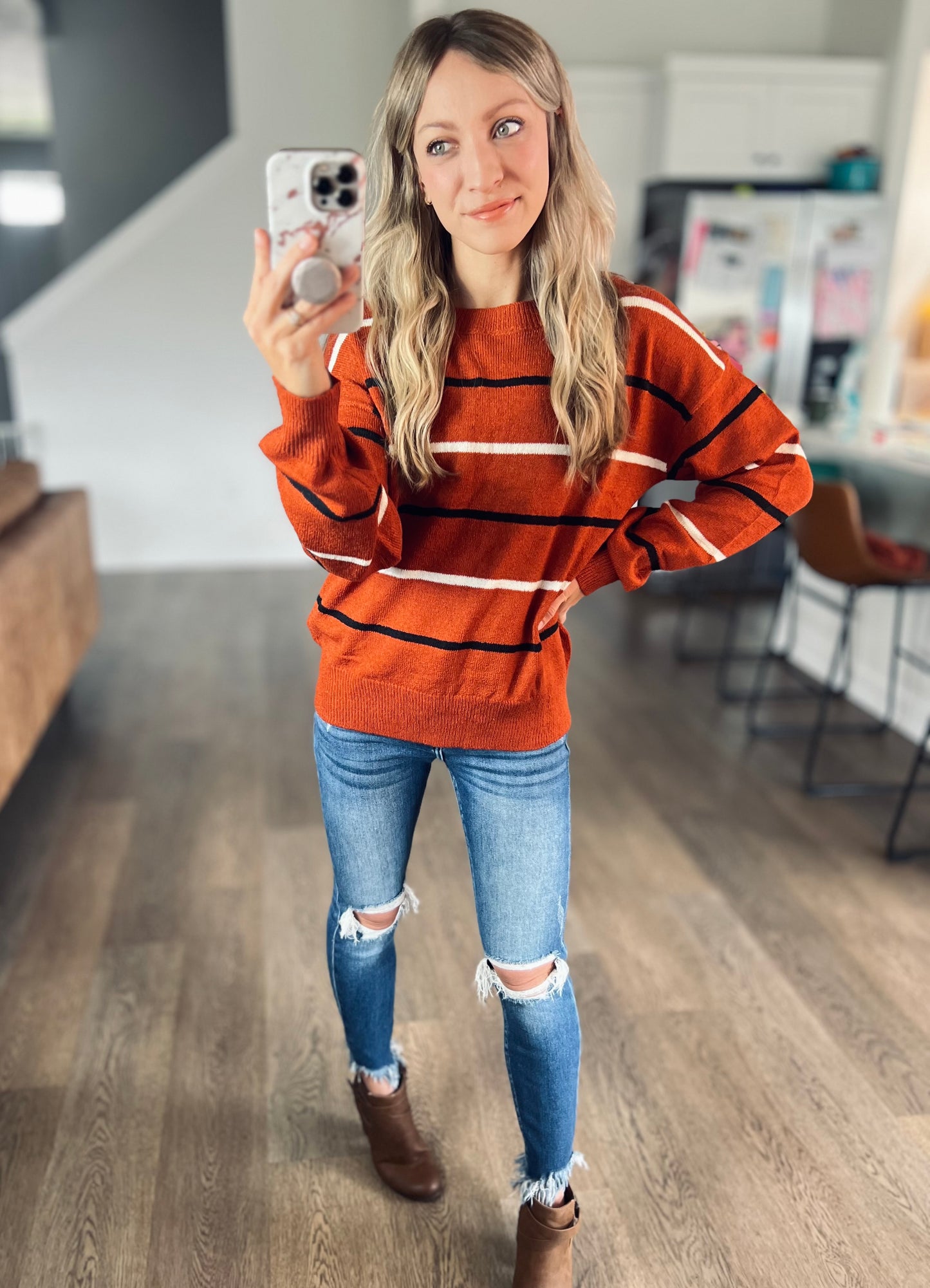 *free ship today* Mel Stripe Sweater in Toasted Pumpkin