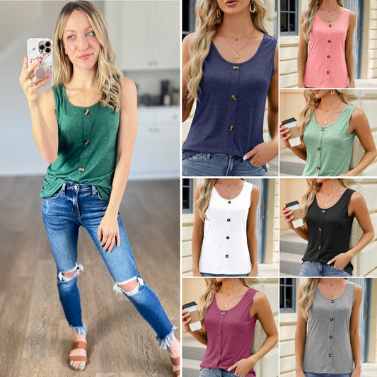 Kem Button Round Neck Tank