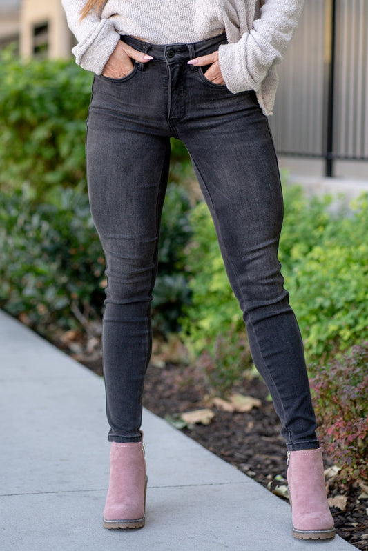 Black Washed Tummy Control Skinnies - Judy Blue
