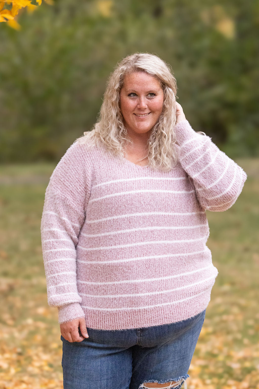 Cozy Striped Sweater - Mauve