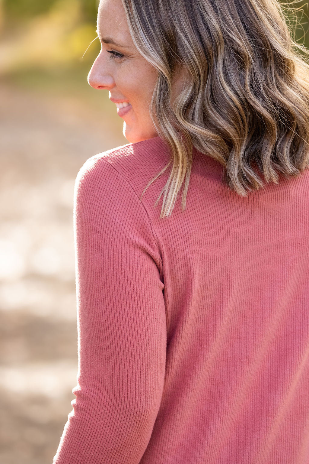 Brielle Henley Ribbed Long Sleeve - Terra Cotta