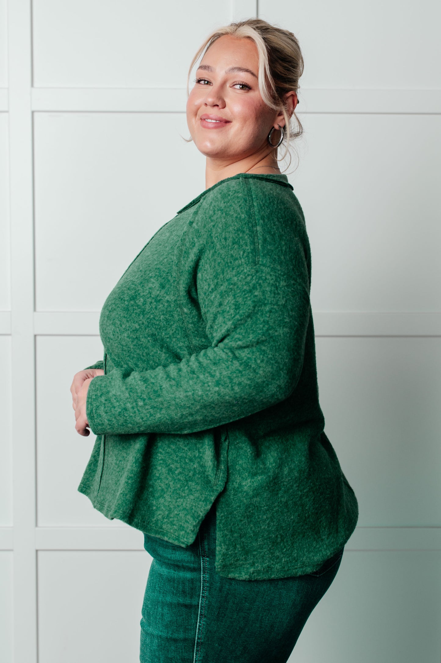 Cozy Day Brushed Hacci Sweater in Dark Green