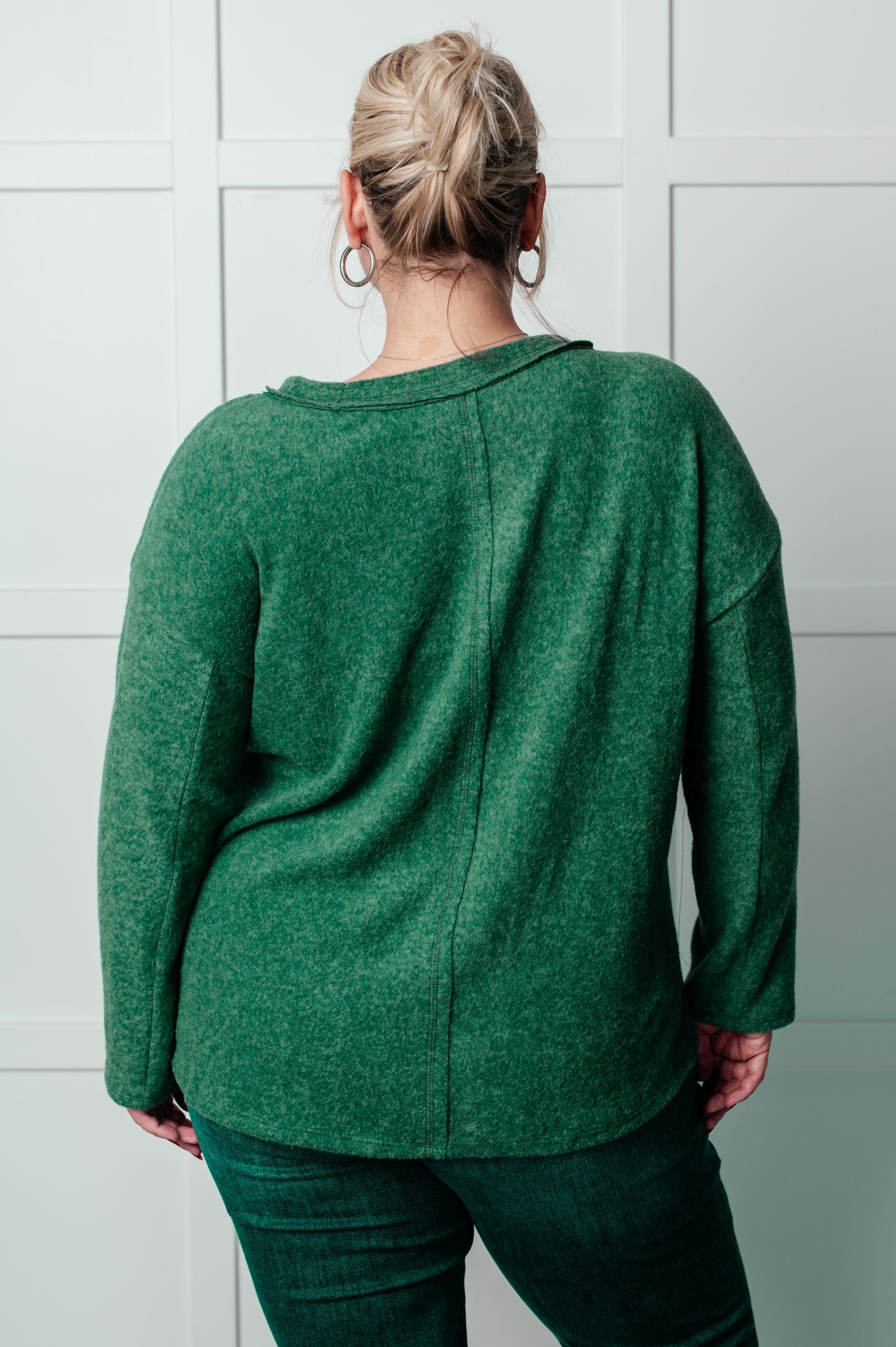 Cozy Day Brushed Hacci Sweater in Dark Green