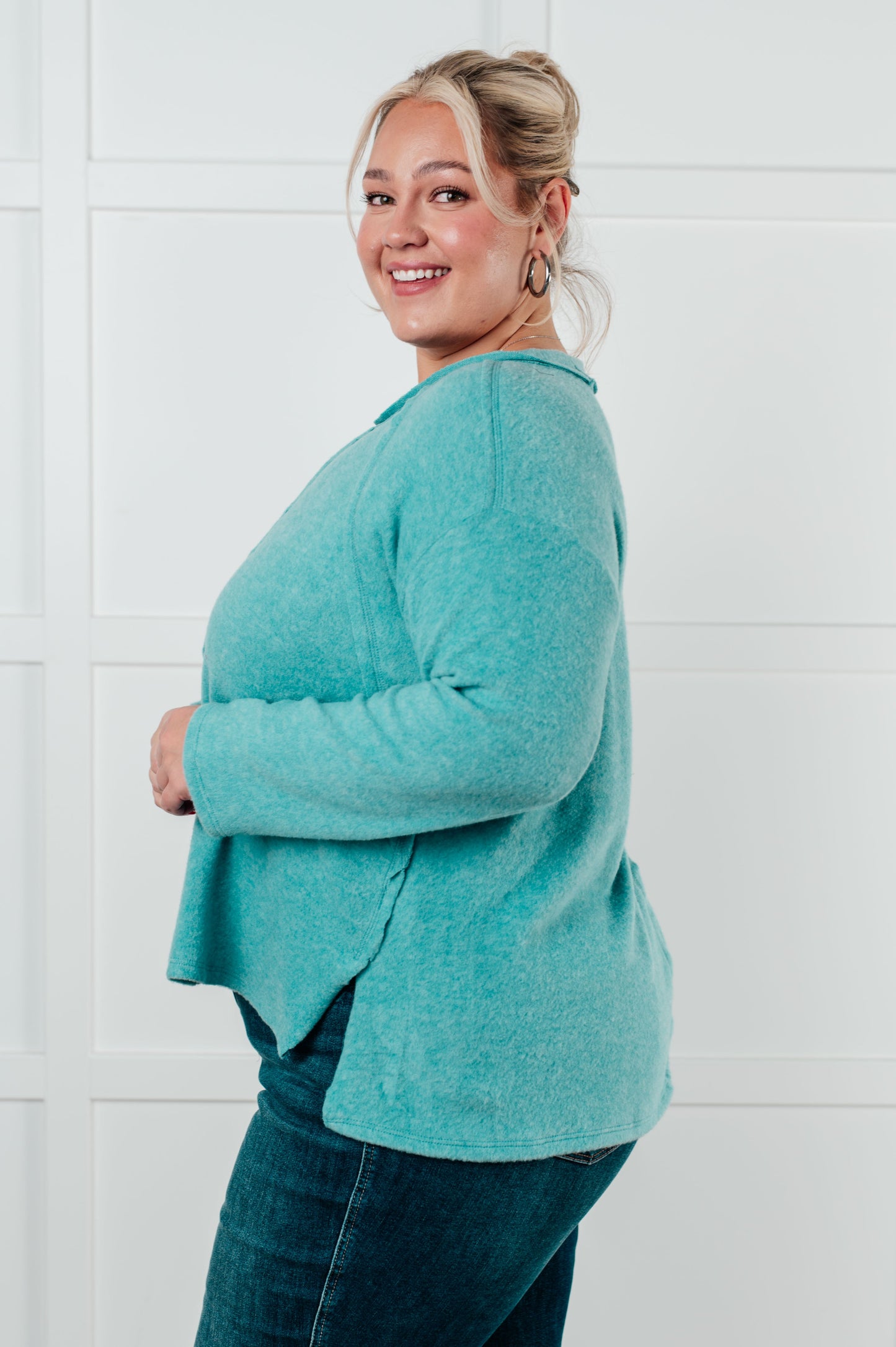 Cozy Day Brushed Hacci Sweater in Dusty Teal