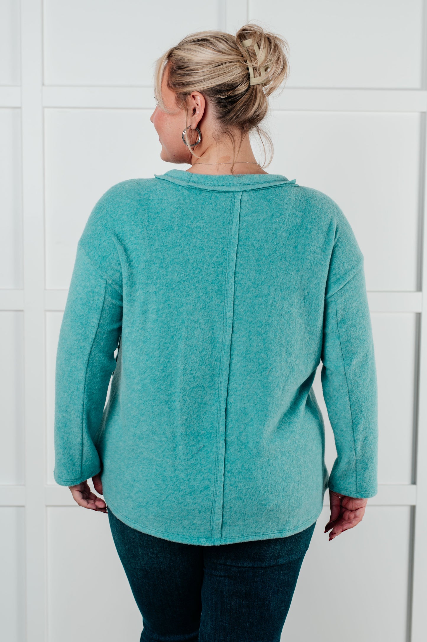 Cozy Day Brushed Hacci Sweater in Dusty Teal