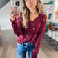 *free ship today* Burgundy Ribbed Floral Long Sleeve