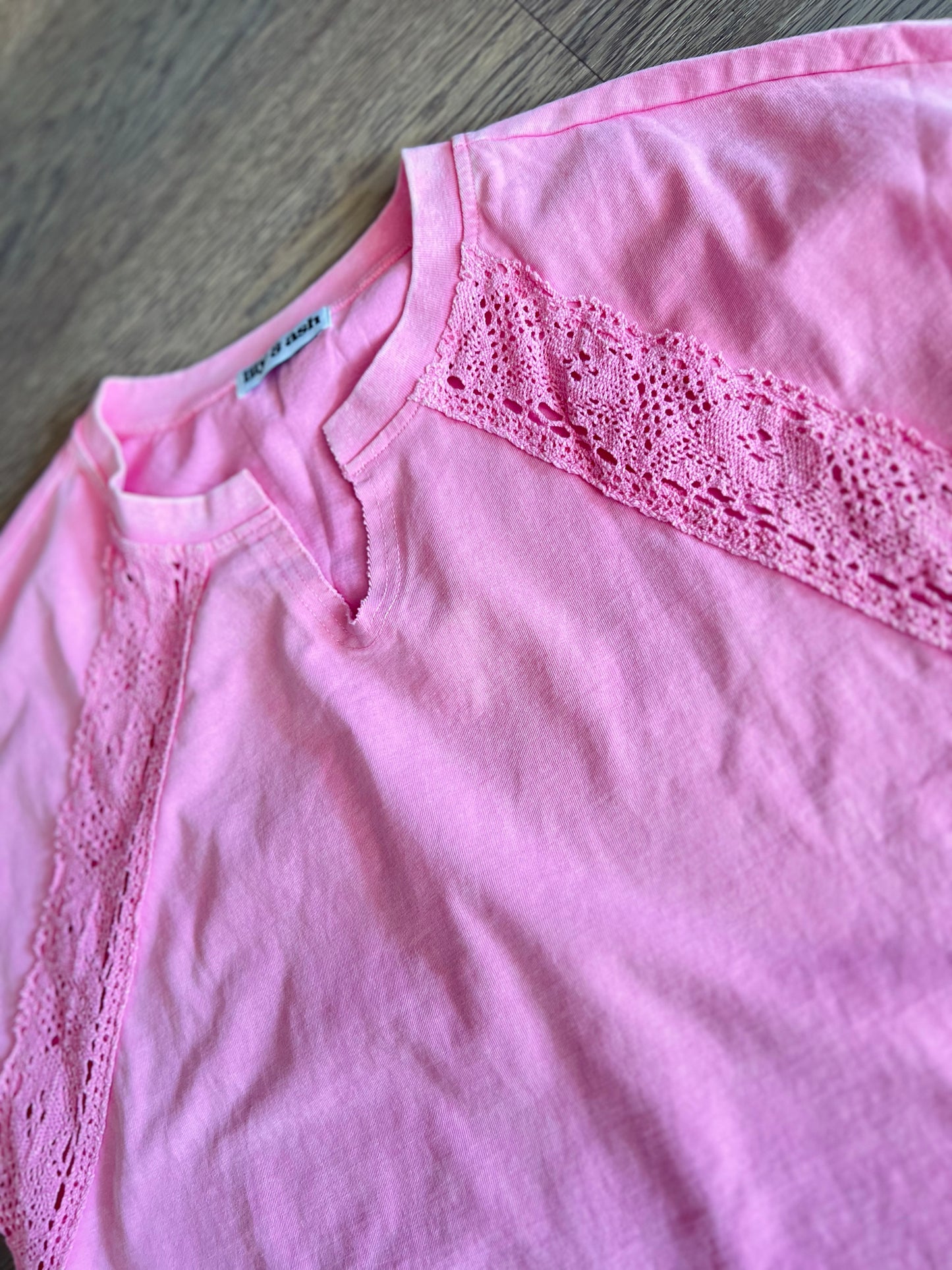 Throwback Lace Detail Top in Pink